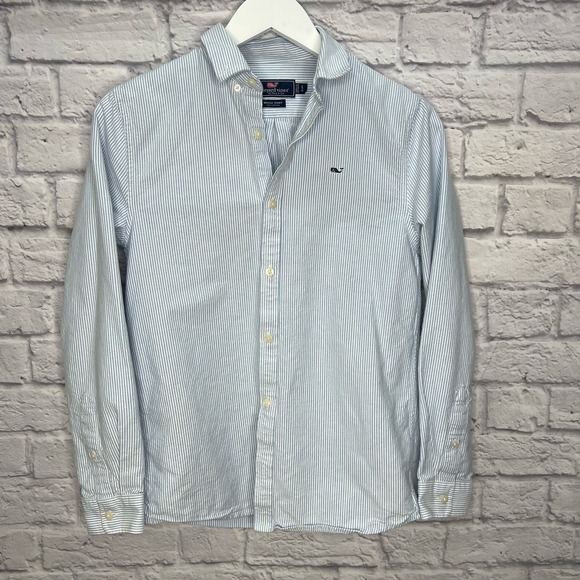 Vineyard Vines Other - Vineyard Vines Boys Whale Shirt Blue White Seersucker Striped Long Sleeve L 16